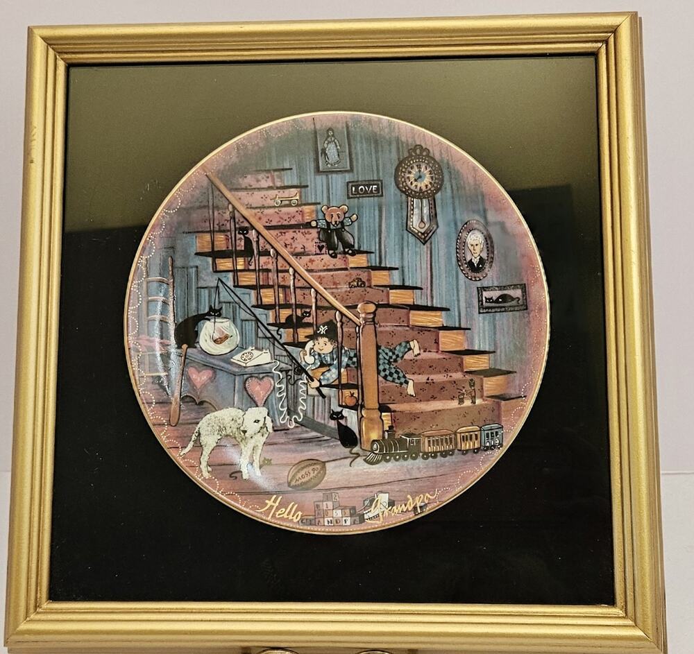 P. Buckley Moss "Hello Grandpa" Framed Signed Number Plate Limited Edition #1276